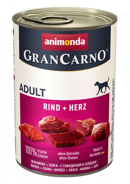 GranCarno Adult konzerva Hovězí + srdce 400g