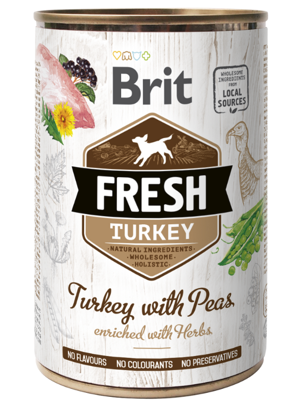 Brit Fresh Dog konzerva Turkey with Peas 400g